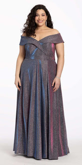 Off The Shoulder Surplice Two Tone Metallic Dress