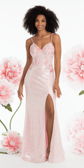 Mesh Burst of Floral Sweetheart Sequin Column Dress