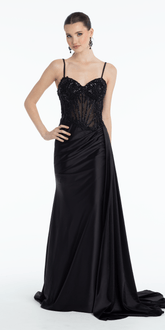 Embellished Sweetheart Corset Column Dress with Side Drape