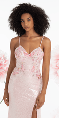 Mesh Burst of Floral Sweetheart Sequin Column Dress